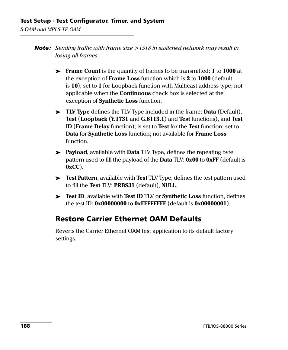 Restore carrier ethernet oam defaults | EXFO FTB/IQS-88000 Series Power Blazer for FTB-2/2Pro/500/IQS-600 User Manual | Page 200 / 681