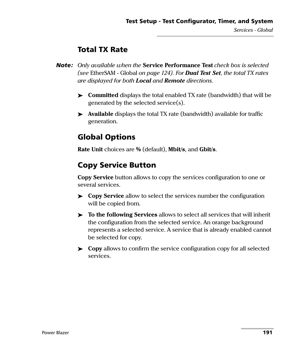 Total tx rate, Global options, Copy service button | EXFO FTB/IQS-88000 Series Power Blazer for FTB-2/2Pro/500/IQS-600 User Manual | Page 203 / 681