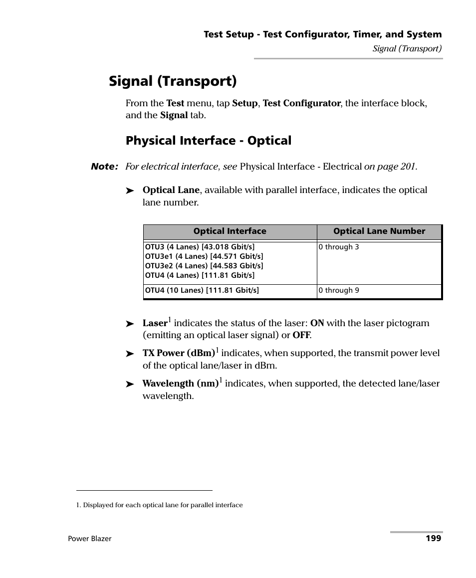 Signal (transport), Physical interface - optical | EXFO FTB/IQS-88000 Series Power Blazer for FTB-2/2Pro/500/IQS-600 User Manual | Page 211 / 681