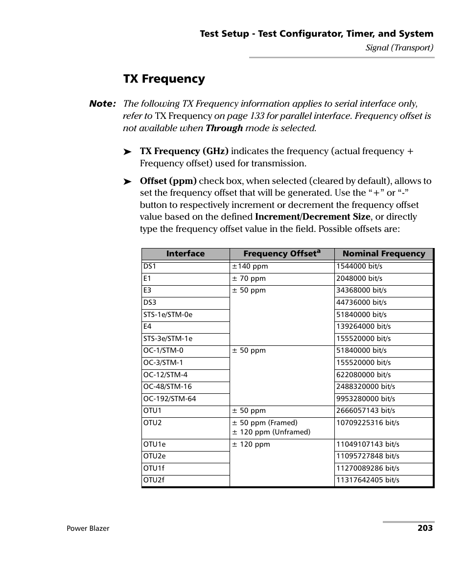 Tx frequency | EXFO FTB/IQS-88000 Series Power Blazer for FTB-2/2Pro/500/IQS-600 User Manual | Page 215 / 681