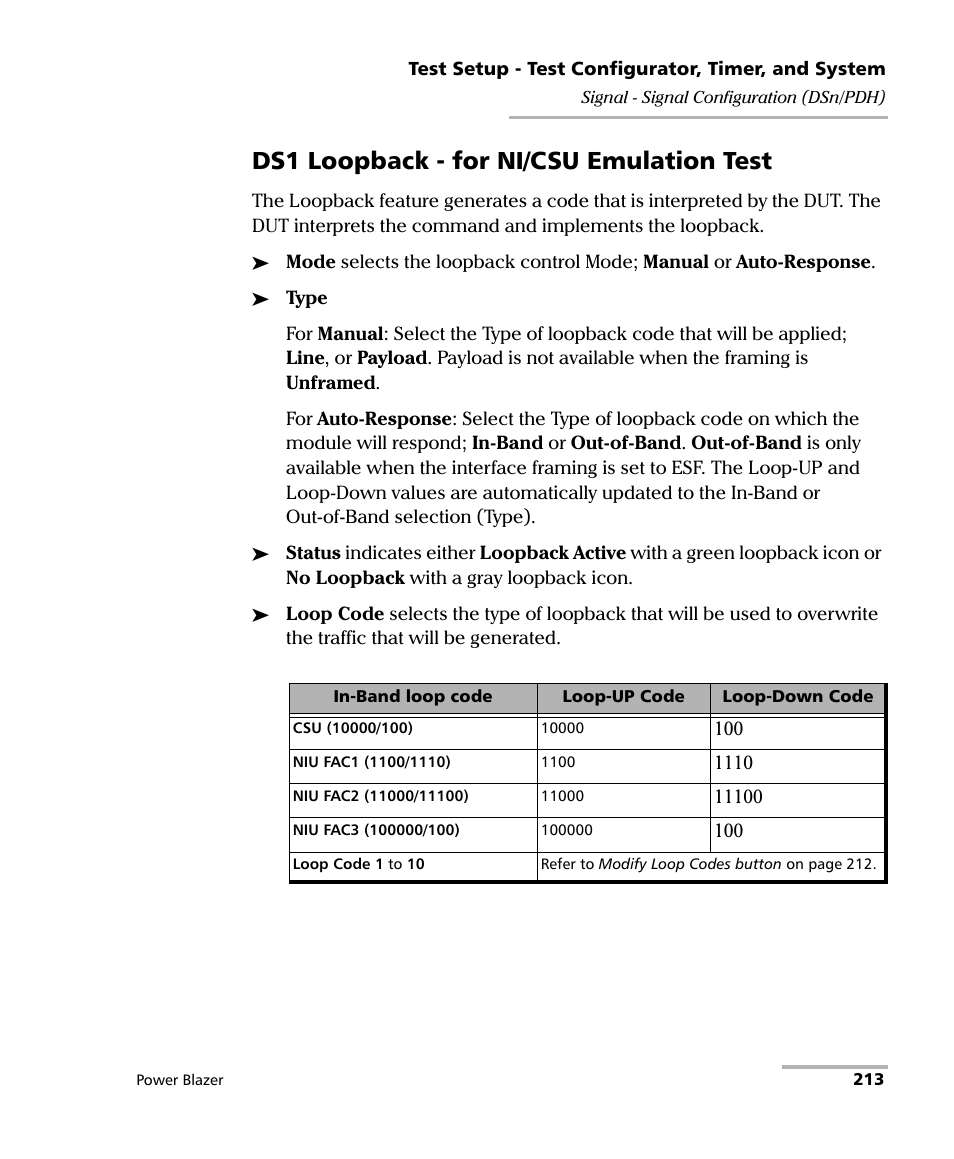 Ds1 loopback - for ni/csu emulation test | EXFO FTB/IQS-88000 Series Power Blazer for FTB-2/2Pro/500/IQS-600 User Manual | Page 225 / 681
