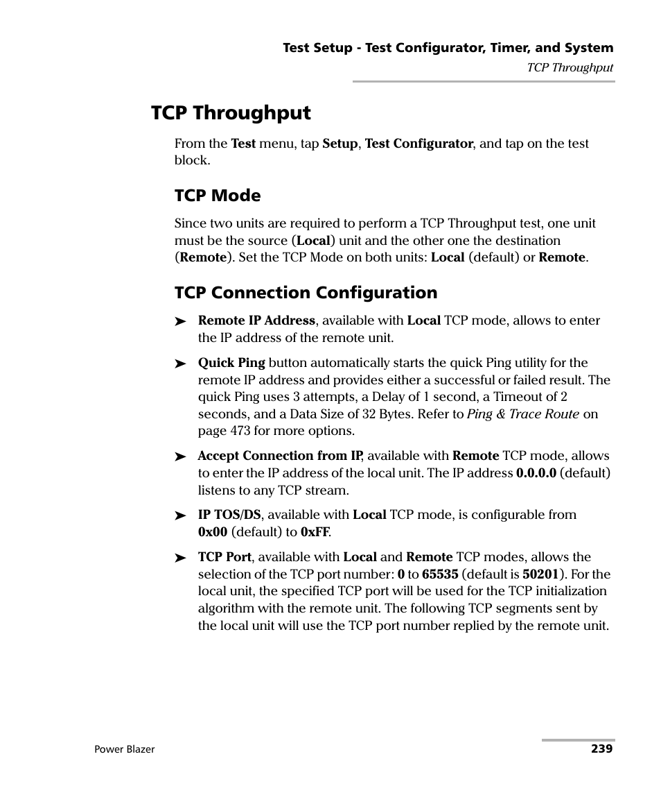 Tcp throughput, Tcp mode, Tcp connection configuration | EXFO FTB/IQS-88000 Series Power Blazer for FTB-2/2Pro/500/IQS-600 User Manual | Page 251 / 681