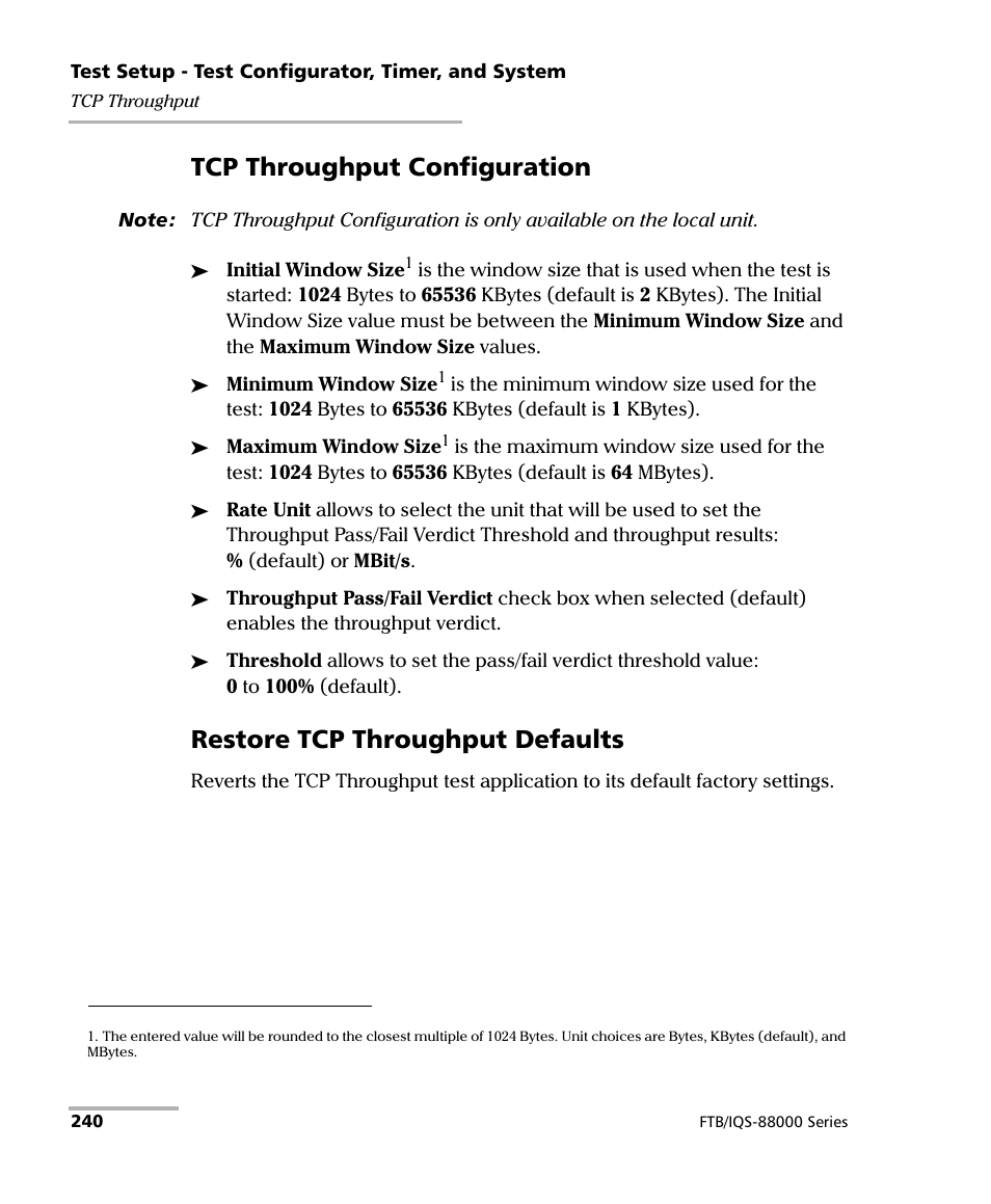 Tcp throughput configuration, Restore tcp throughput defaults | EXFO FTB/IQS-88000 Series Power Blazer for FTB-2/2Pro/500/IQS-600 User Manual | Page 252 / 681