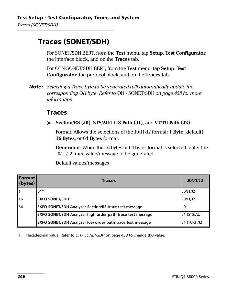 Traces (sonet/sdh), Traces | EXFO FTB/IQS-88000 Series Power Blazer for FTB-2/2Pro/500/IQS-600 User Manual | Page 258 / 681