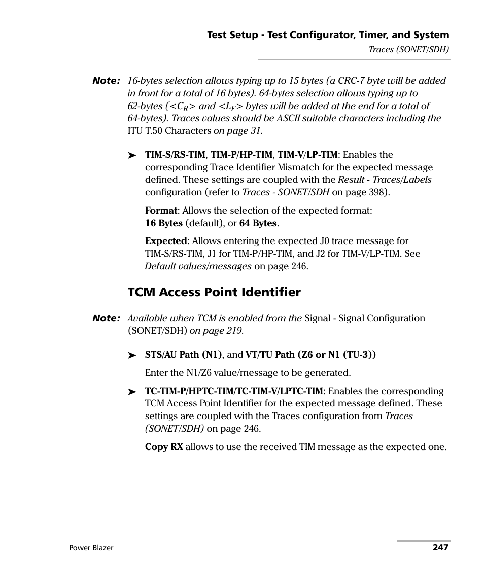 Tcm access point identifier | EXFO FTB/IQS-88000 Series Power Blazer for FTB-2/2Pro/500/IQS-600 User Manual | Page 259 / 681