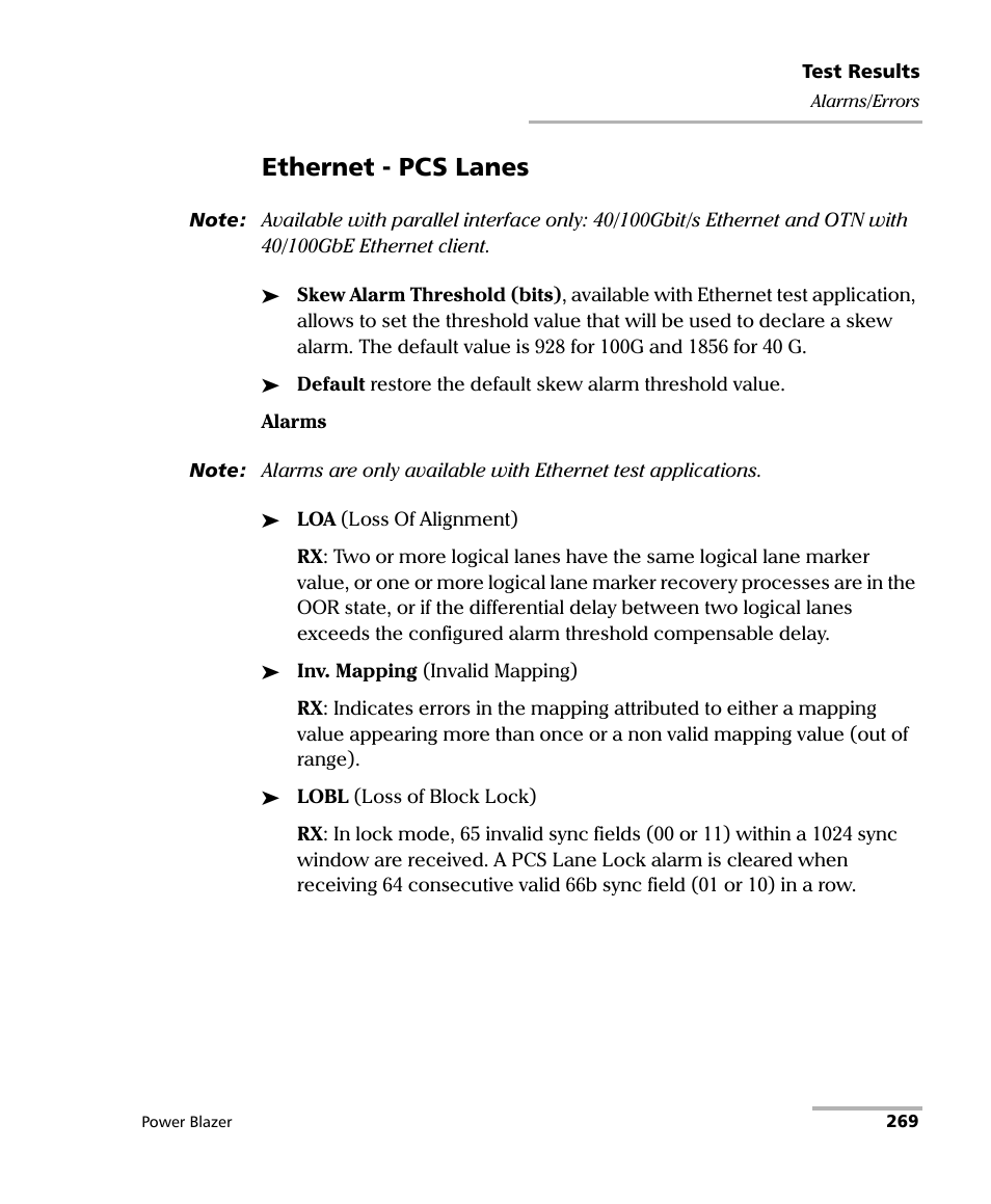 Ethernet - pcs lanes | EXFO FTB/IQS-88000 Series Power Blazer for FTB-2/2Pro/500/IQS-600 User Manual | Page 281 / 681
