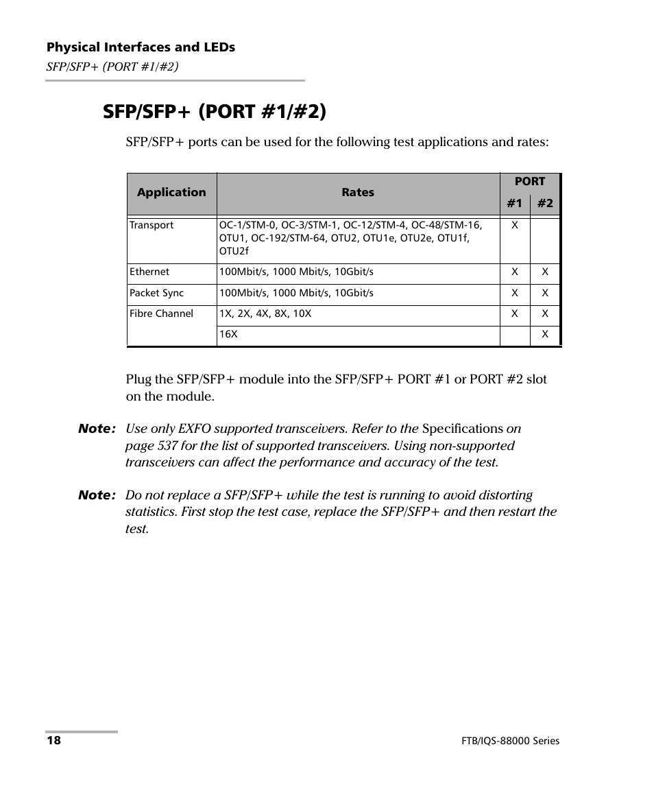 Sfp/sfp+ (port #1/#2) | EXFO FTB/IQS-88000 Series Power Blazer for FTB-2/2Pro/500/IQS-600 User Manual | Page 30 / 681