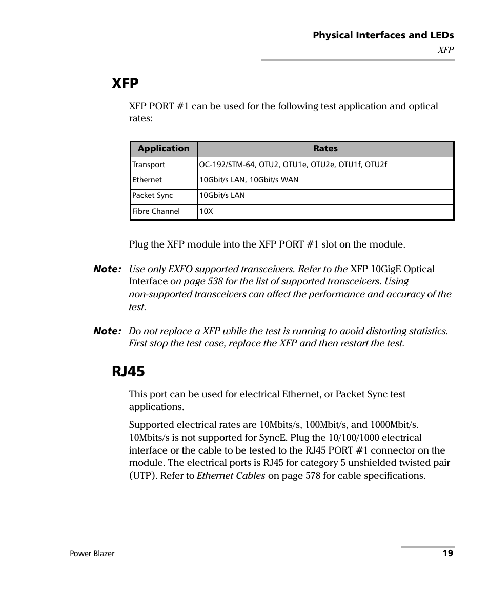 Rj45, Xfp rj45 | EXFO FTB/IQS-88000 Series Power Blazer for FTB-2/2Pro/500/IQS-600 User Manual | Page 31 / 681