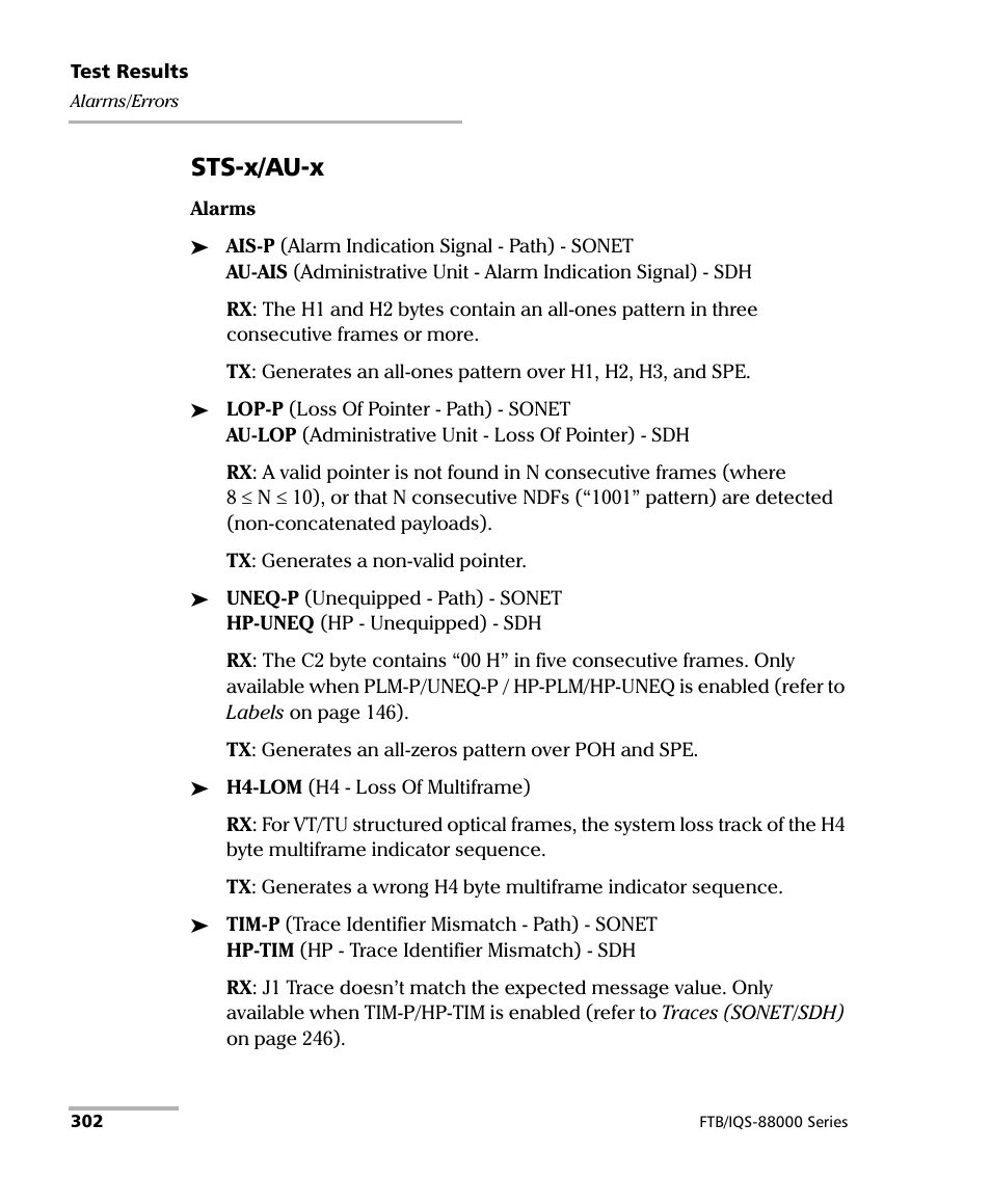 Sts-x/au-x | EXFO FTB/IQS-88000 Series Power Blazer for FTB-2/2Pro/500/IQS-600 User Manual | Page 314 / 681