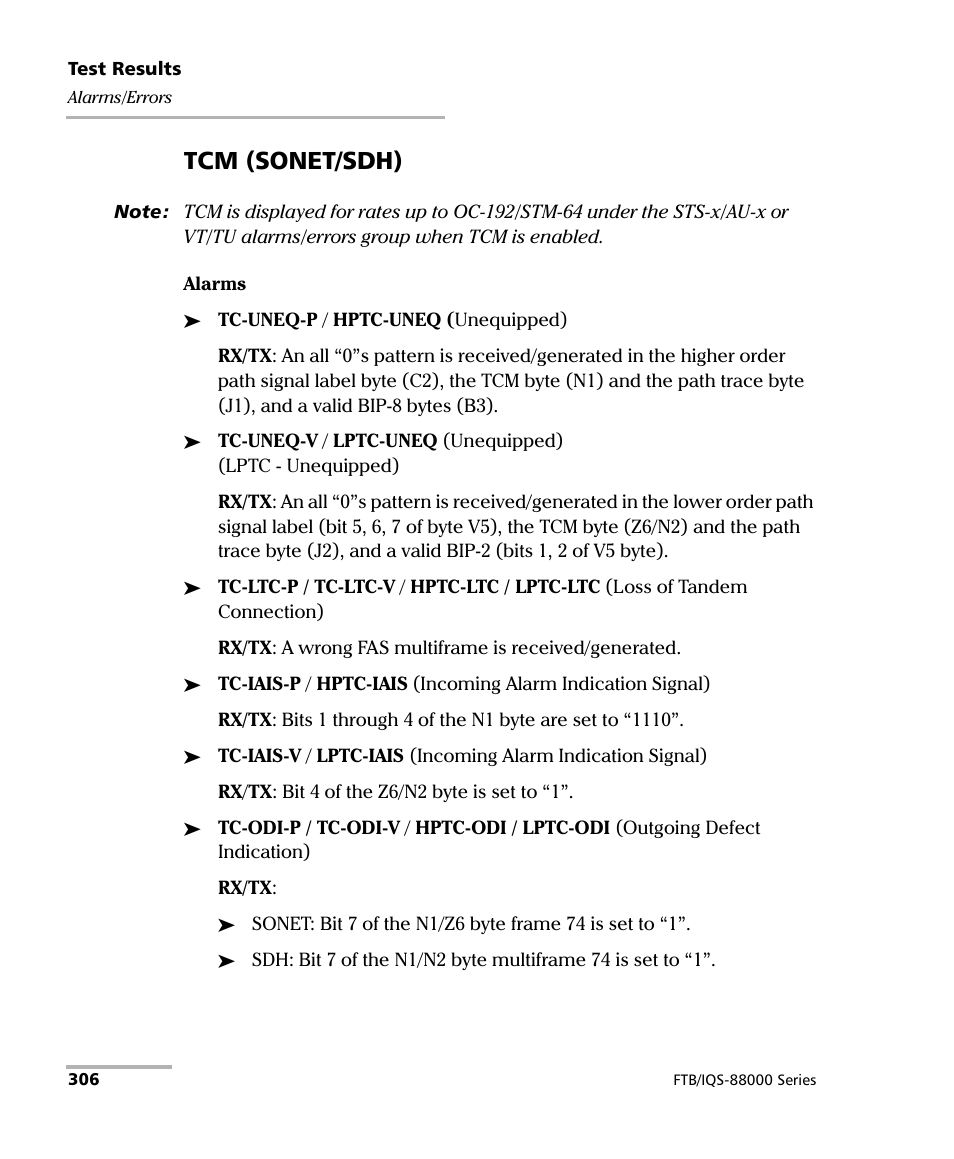 Tcm (sonet/sdh) | EXFO FTB/IQS-88000 Series Power Blazer for FTB-2/2Pro/500/IQS-600 User Manual | Page 318 / 681