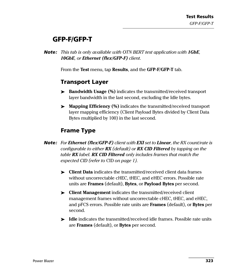 Gfp-f/gfp-t, Transport layer, Frame type | EXFO FTB/IQS-88000 Series Power Blazer for FTB-2/2Pro/500/IQS-600 User Manual | Page 335 / 681