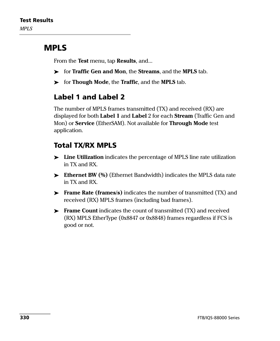 Mpls, Label 1 and label 2, Total tx/rx mpls | EXFO FTB/IQS-88000 Series Power Blazer for FTB-2/2Pro/500/IQS-600 User Manual | Page 342 / 681