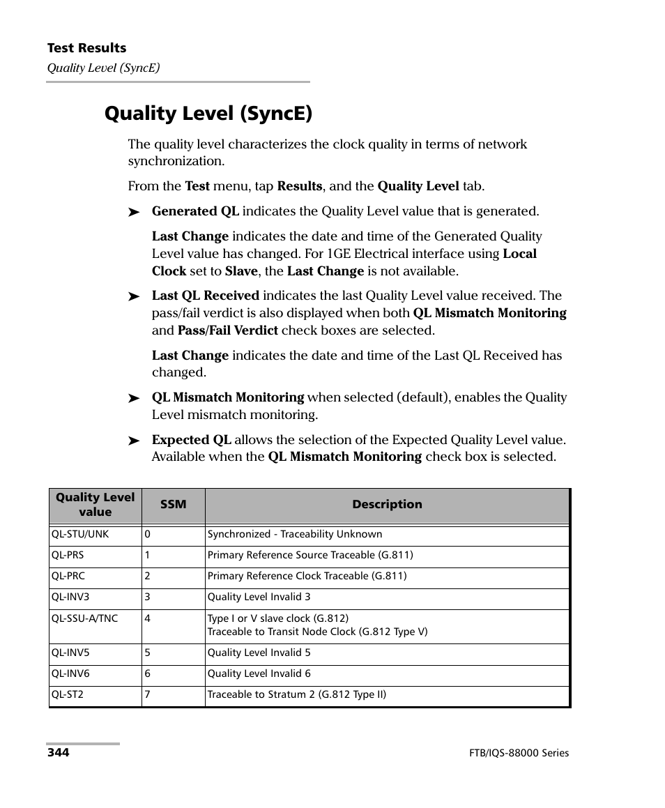 Quality level (synce) | EXFO FTB/IQS-88000 Series Power Blazer for FTB-2/2Pro/500/IQS-600 User Manual | Page 356 / 681