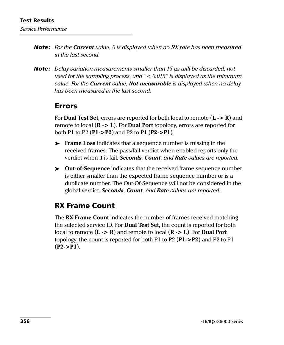 Errors, Rx frame count | EXFO FTB/IQS-88000 Series Power Blazer for FTB-2/2Pro/500/IQS-600 User Manual | Page 368 / 681