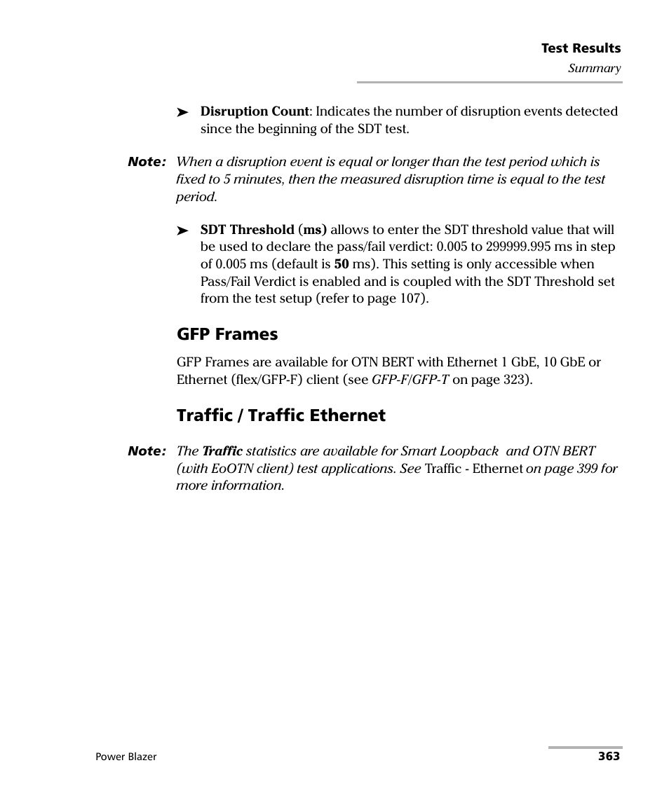 Gfp frames, Traffic / traffic ethernet | EXFO FTB/IQS-88000 Series Power Blazer for FTB-2/2Pro/500/IQS-600 User Manual | Page 375 / 681