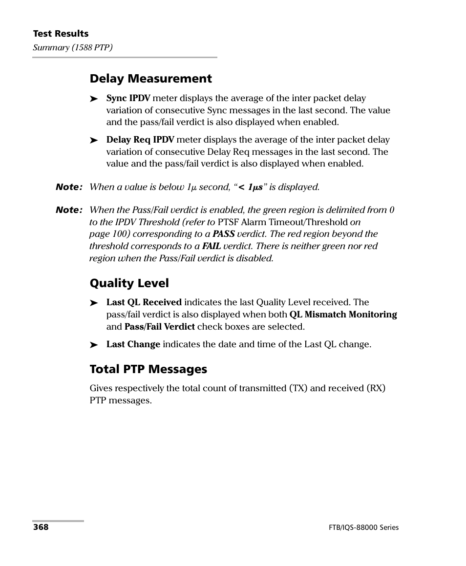 Delay measurement, Quality level, Total ptp messages | EXFO FTB/IQS-88000 Series Power Blazer for FTB-2/2Pro/500/IQS-600 User Manual | Page 380 / 681