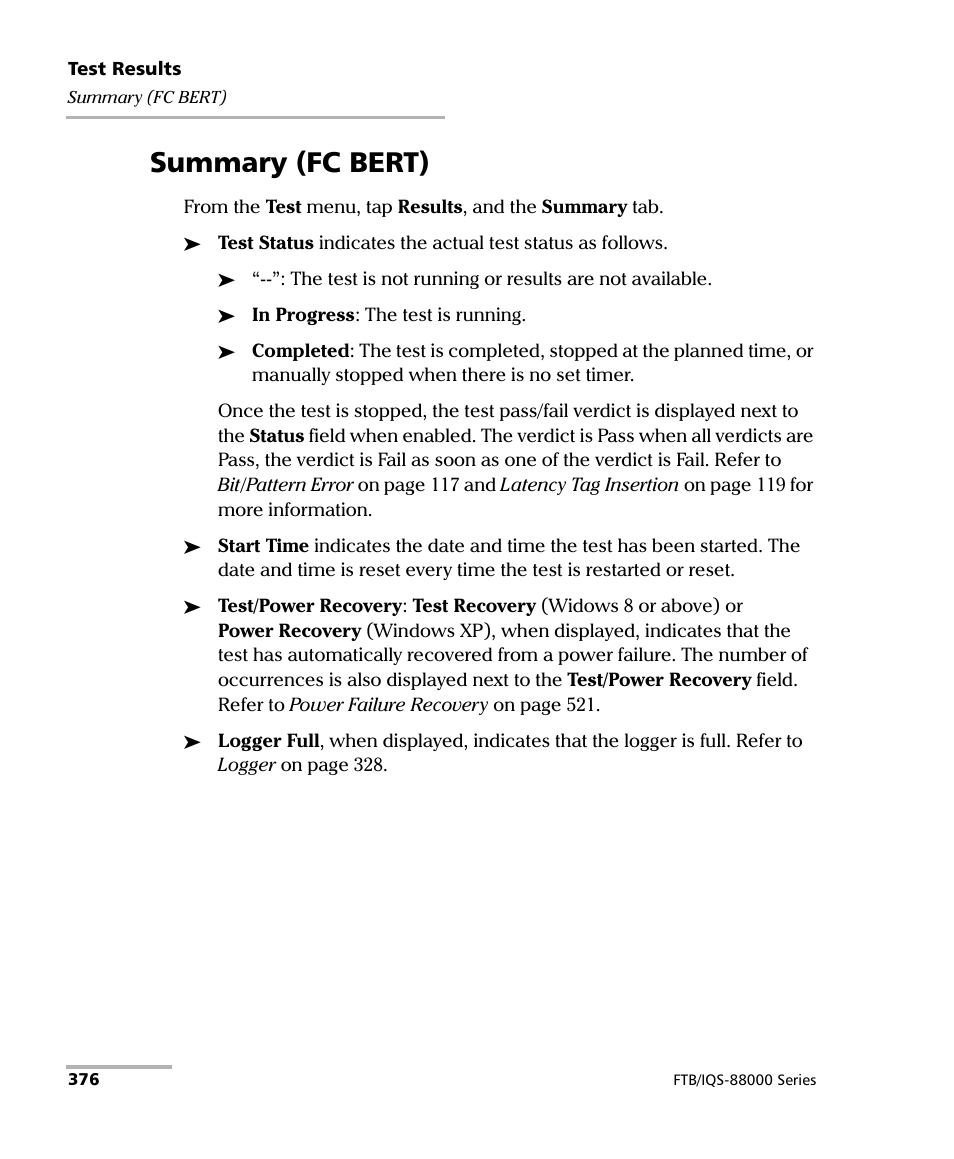 Summary (fc bert) | EXFO FTB/IQS-88000 Series Power Blazer for FTB-2/2Pro/500/IQS-600 User Manual | Page 388 / 681