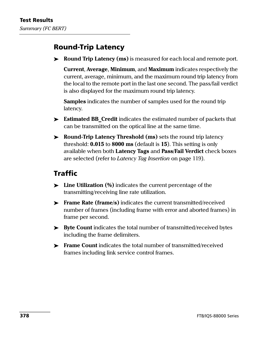 Round-trip latency, Traffic | EXFO FTB/IQS-88000 Series Power Blazer for FTB-2/2Pro/500/IQS-600 User Manual | Page 390 / 681