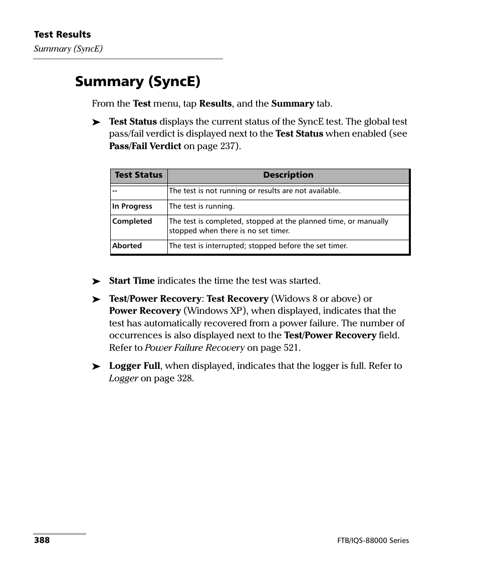 Summary (synce) | EXFO FTB/IQS-88000 Series Power Blazer for FTB-2/2Pro/500/IQS-600 User Manual | Page 400 / 681