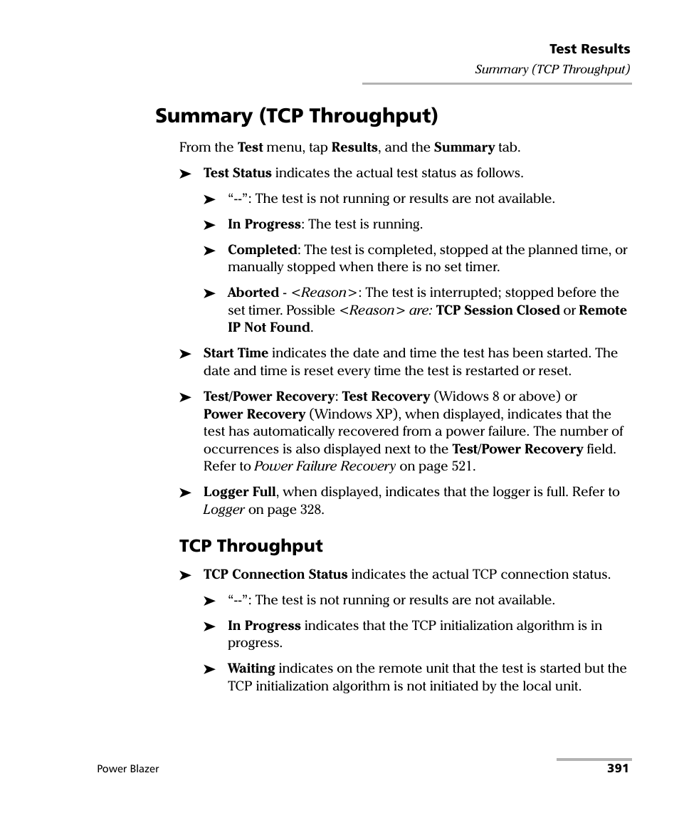 Summary (tcp throughput), Tcp throughput | EXFO FTB/IQS-88000 Series Power Blazer for FTB-2/2Pro/500/IQS-600 User Manual | Page 403 / 681