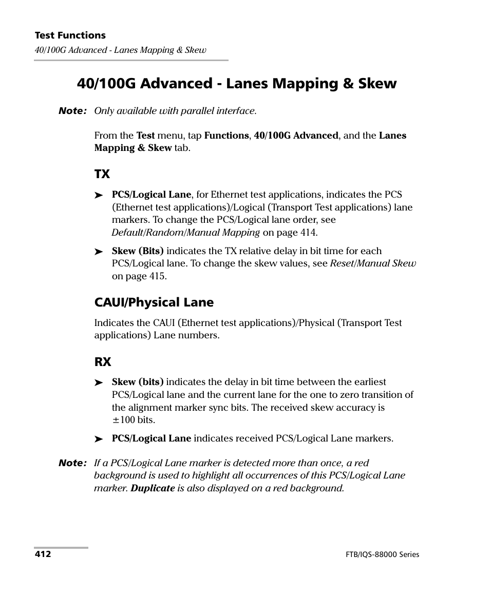 40/100g advanced - lanes mapping & skew, Caui/physical lane | EXFO FTB/IQS-88000 Series Power Blazer for FTB-2/2Pro/500/IQS-600 User Manual | Page 424 / 681