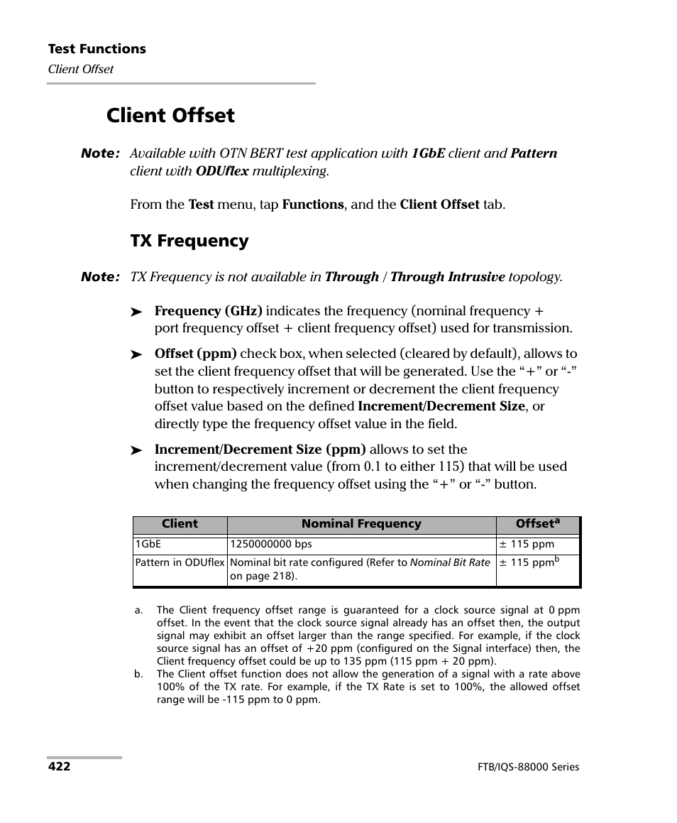 Client offset, Tx frequency | EXFO FTB/IQS-88000 Series Power Blazer for FTB-2/2Pro/500/IQS-600 User Manual | Page 434 / 681