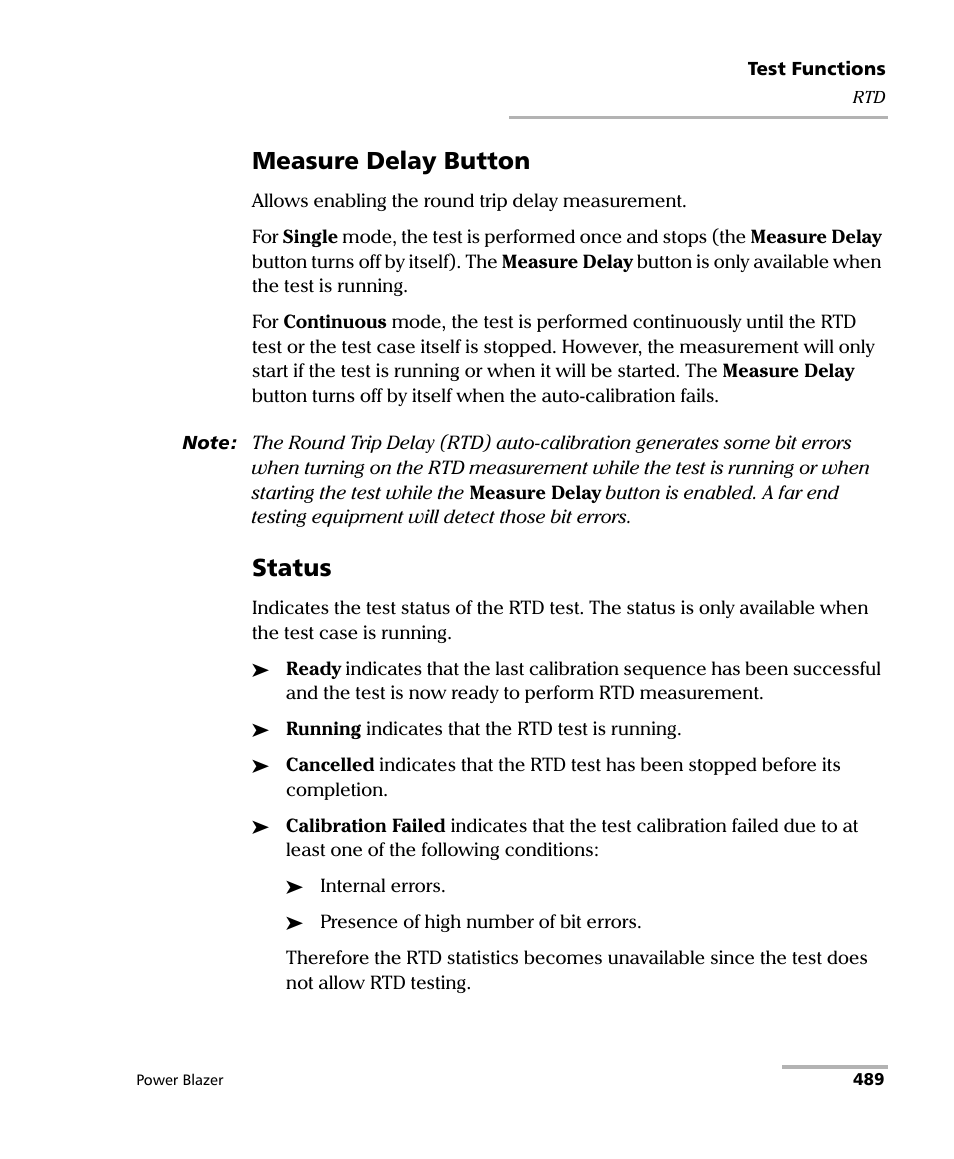 Measure delay button, Status | EXFO FTB/IQS-88000 Series Power Blazer for FTB-2/2Pro/500/IQS-600 User Manual | Page 501 / 681