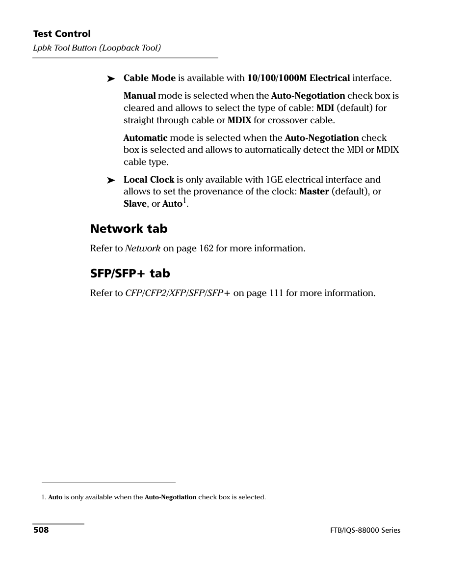 Network tab, Sfp/sfp+ tab | EXFO FTB/IQS-88000 Series Power Blazer for FTB-2/2Pro/500/IQS-600 User Manual | Page 520 / 681