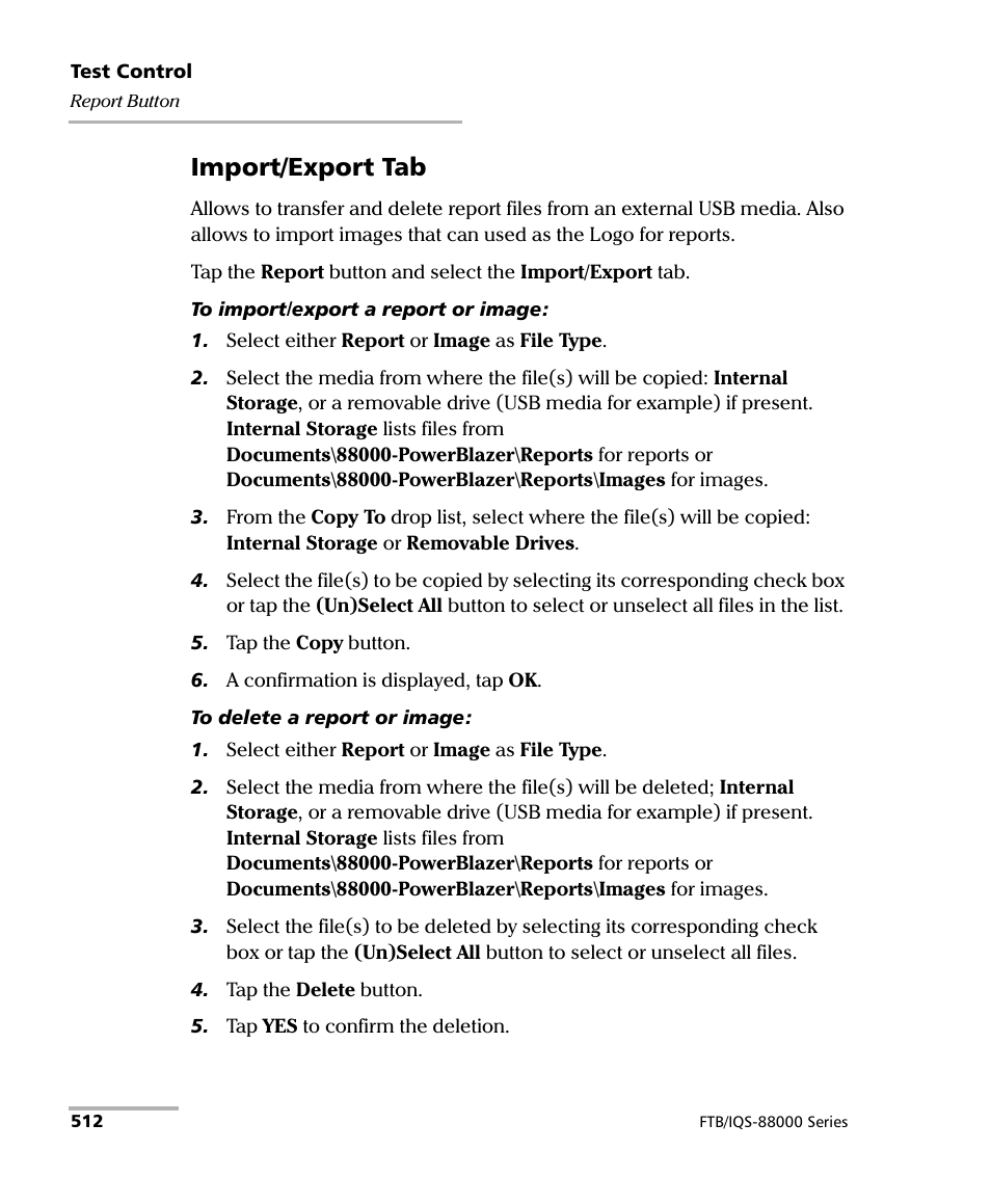 Import/export tab | EXFO FTB/IQS-88000 Series Power Blazer for FTB-2/2Pro/500/IQS-600 User Manual | Page 524 / 681