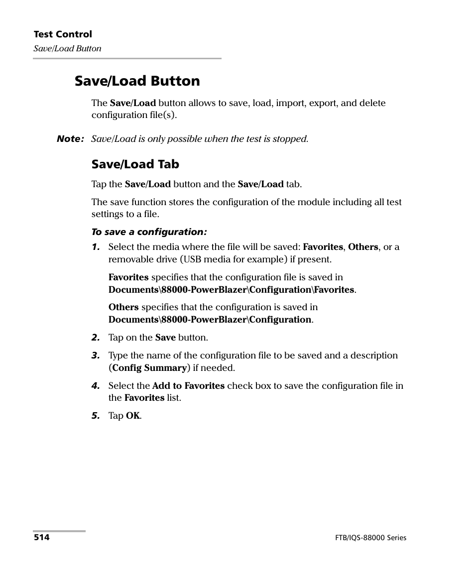 Save/load button, Save/load tab | EXFO FTB/IQS-88000 Series Power Blazer for FTB-2/2Pro/500/IQS-600 User Manual | Page 526 / 681