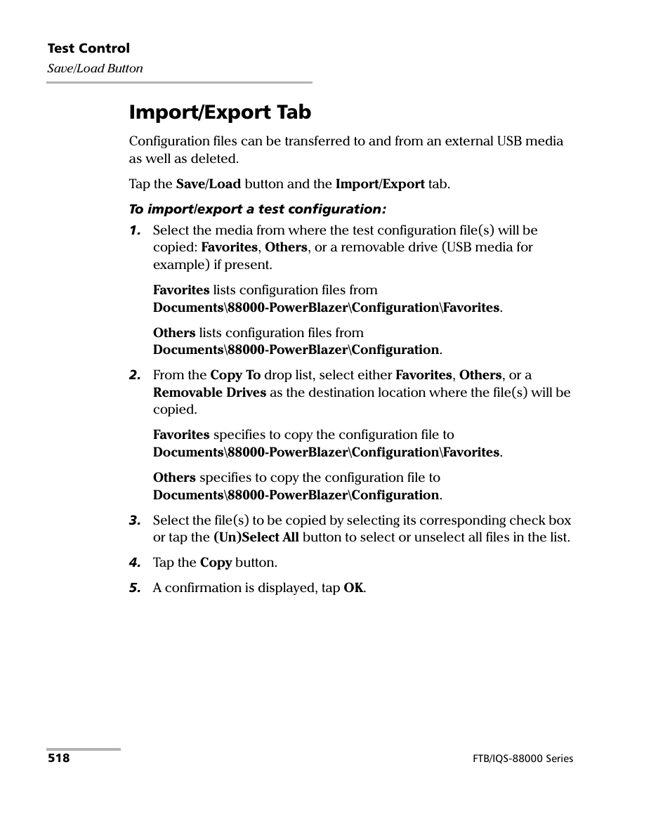 Import/export tab | EXFO FTB/IQS-88000 Series Power Blazer for FTB-2/2Pro/500/IQS-600 User Manual | Page 530 / 681