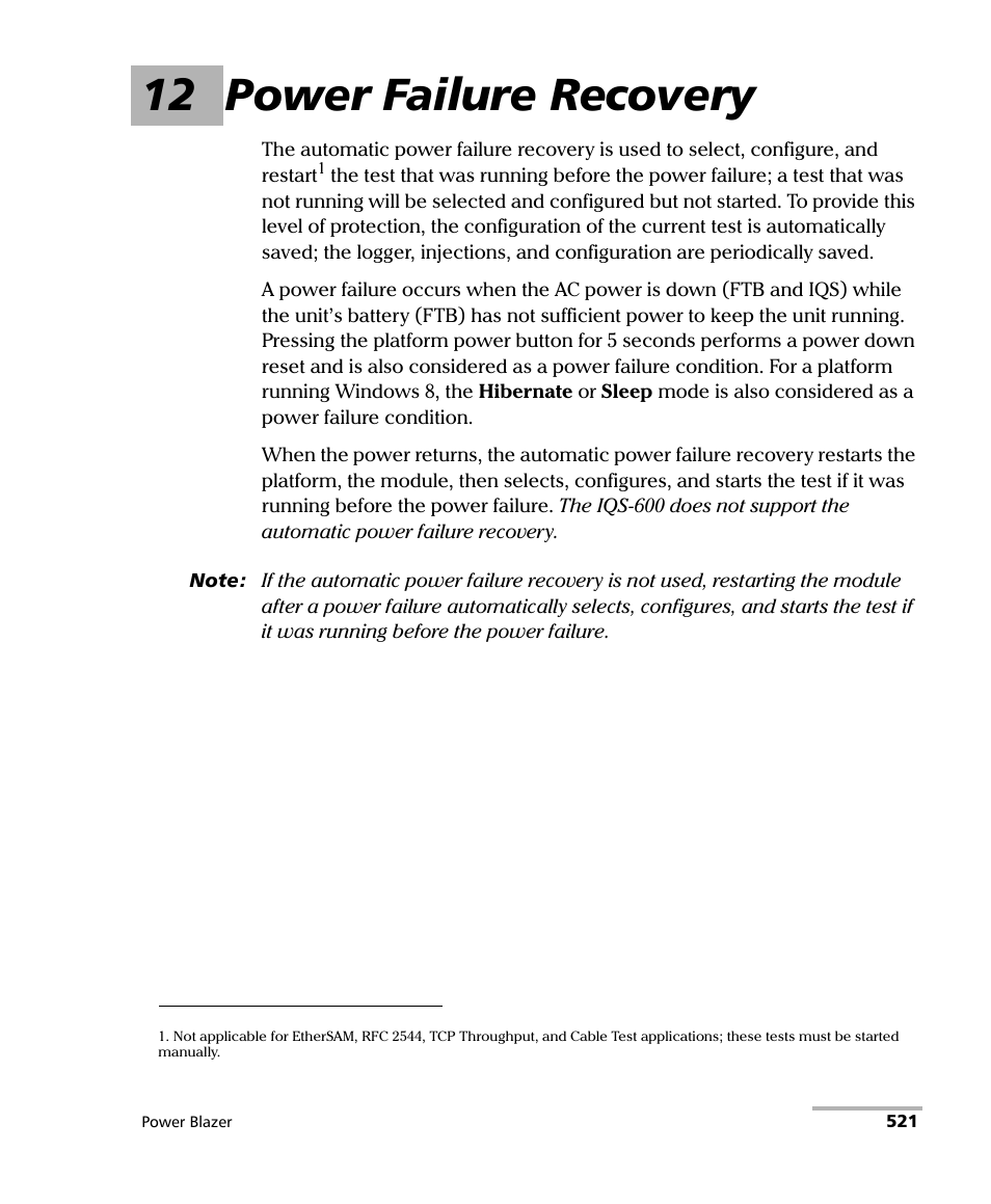 12 power failure recovery | EXFO FTB/IQS-88000 Series Power Blazer for FTB-2/2Pro/500/IQS-600 User Manual | Page 533 / 681