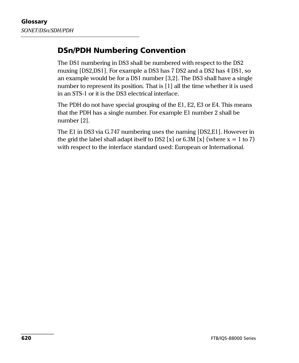 Dsn/pdh numbering convention | EXFO FTB/IQS-88000 Series Power Blazer for FTB-2/2Pro/500/IQS-600 User Manual | Page 632 / 681