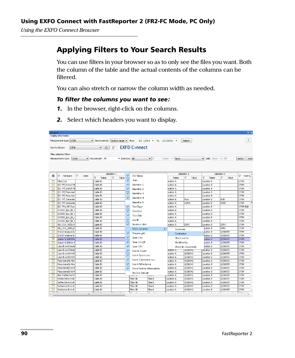 Applying filters to your search results | EXFO FastReporter 2 User Manual | Page 100 / 396