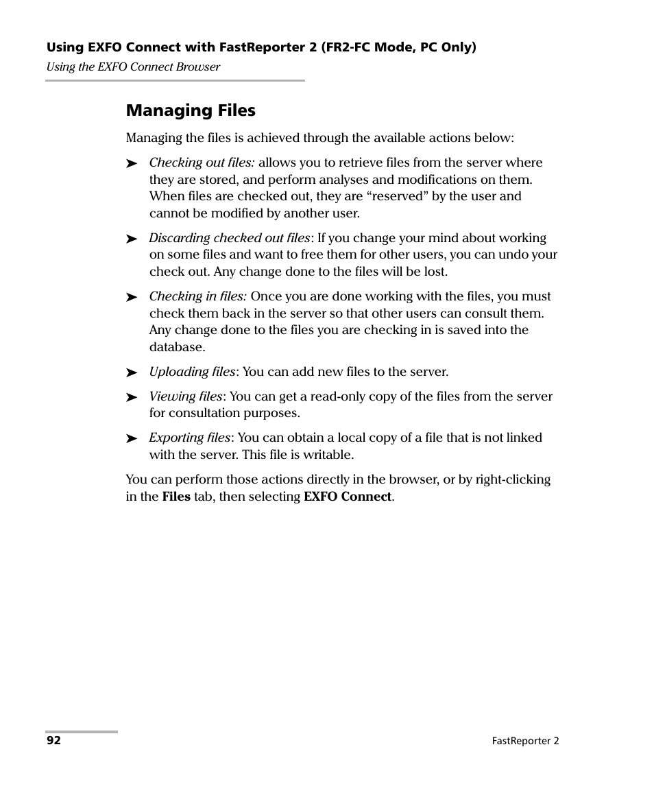 Managing files | EXFO FastReporter 2 User Manual | Page 102 / 396