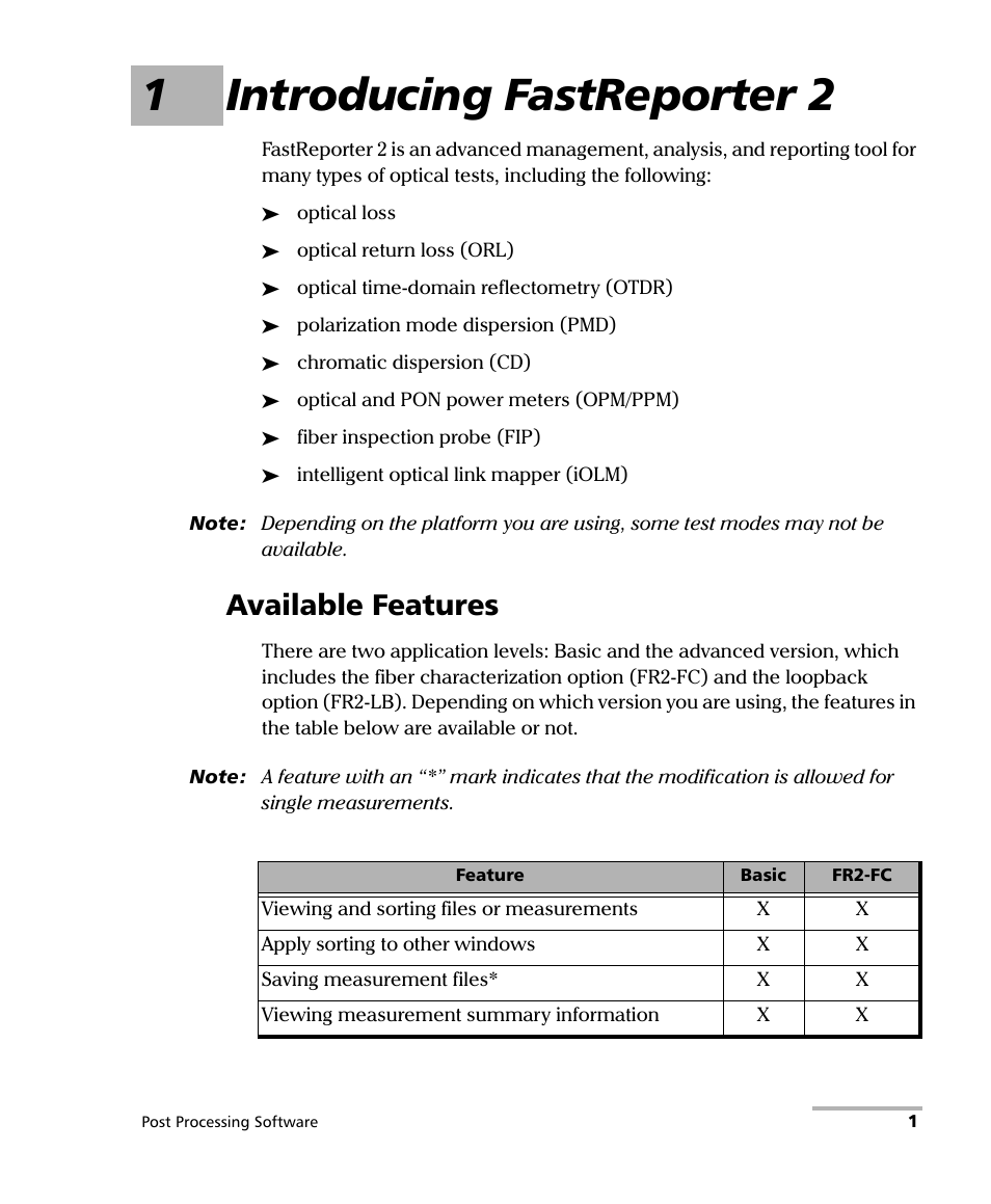 1 introducing fastreporter 2, Available features, 1introducing fastreporter 2 | EXFO FastReporter 2 User Manual | Page 11 / 396