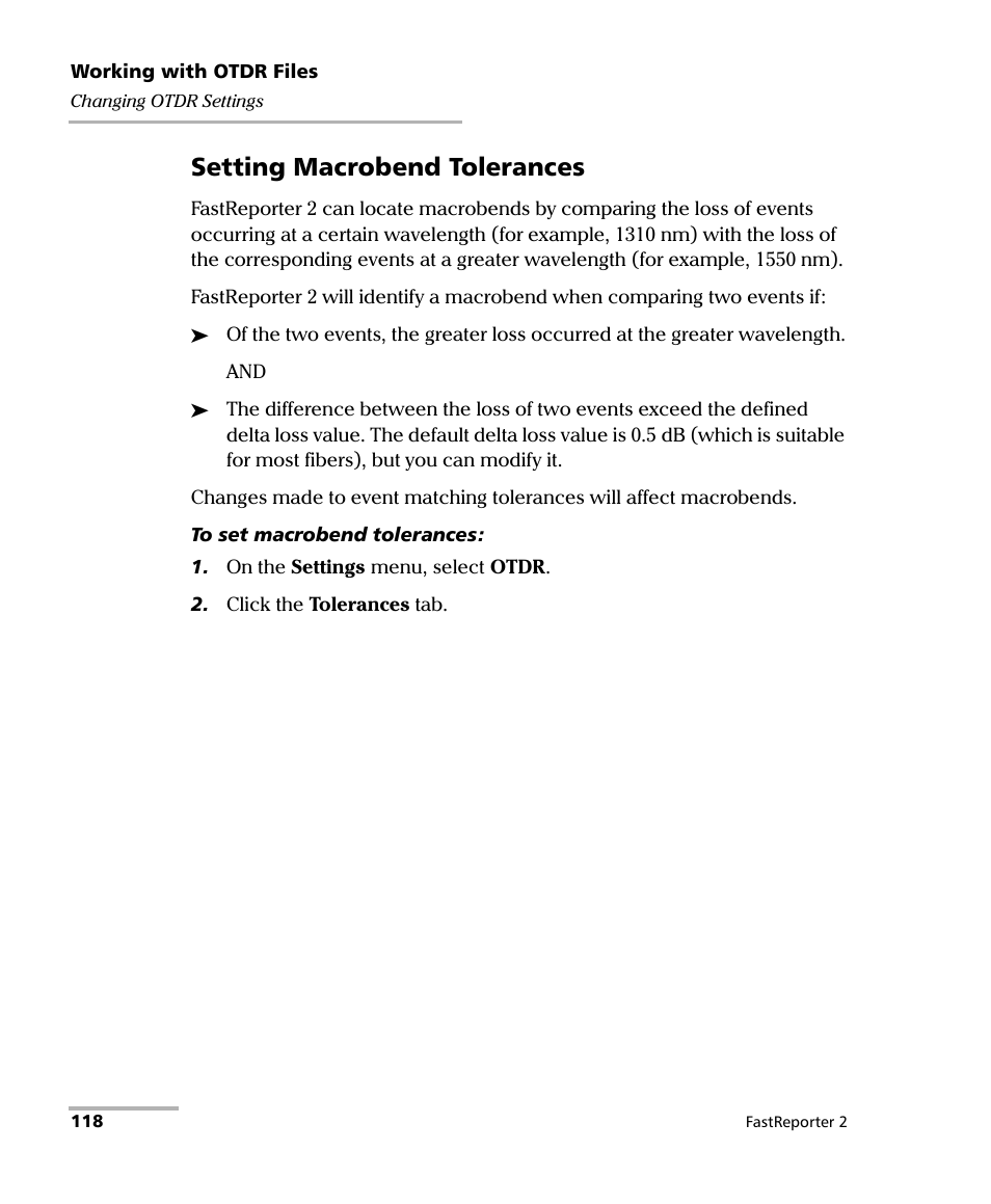 Setting macrobend tolerances | EXFO FastReporter 2 User Manual | Page 128 / 396