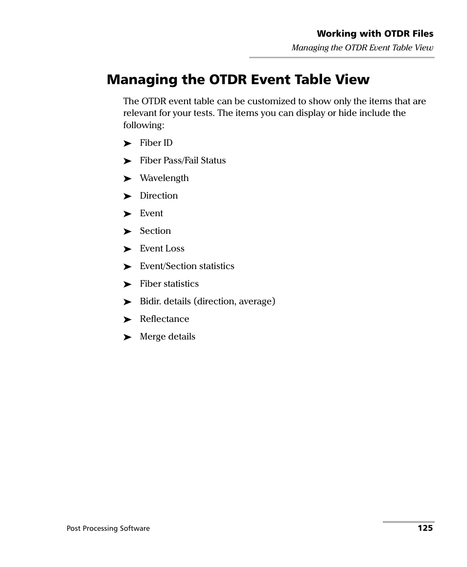 Managing the otdr event table view | EXFO FastReporter 2 User Manual | Page 135 / 396