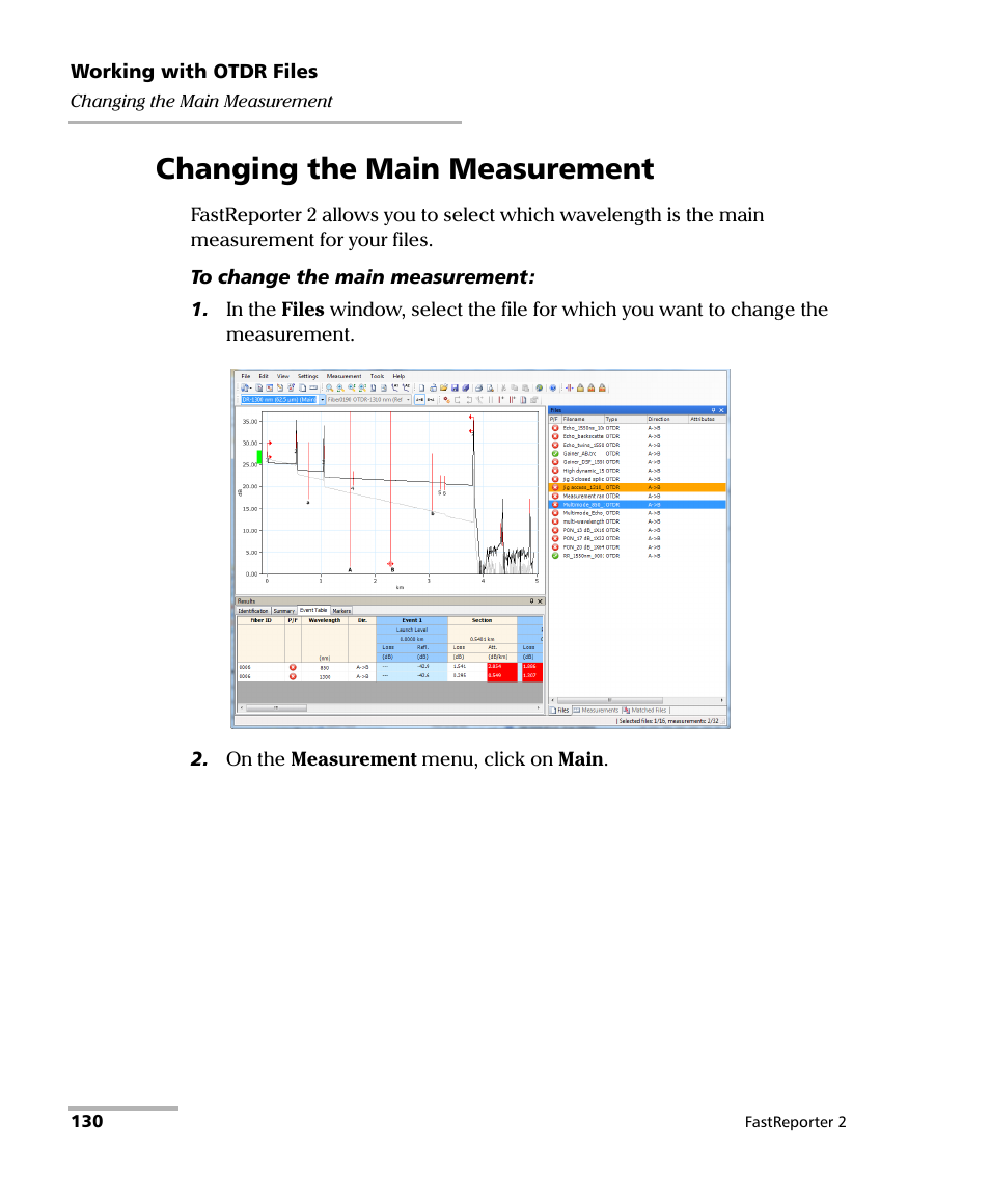 Changing the main measurement | EXFO FastReporter 2 User Manual | Page 140 / 396