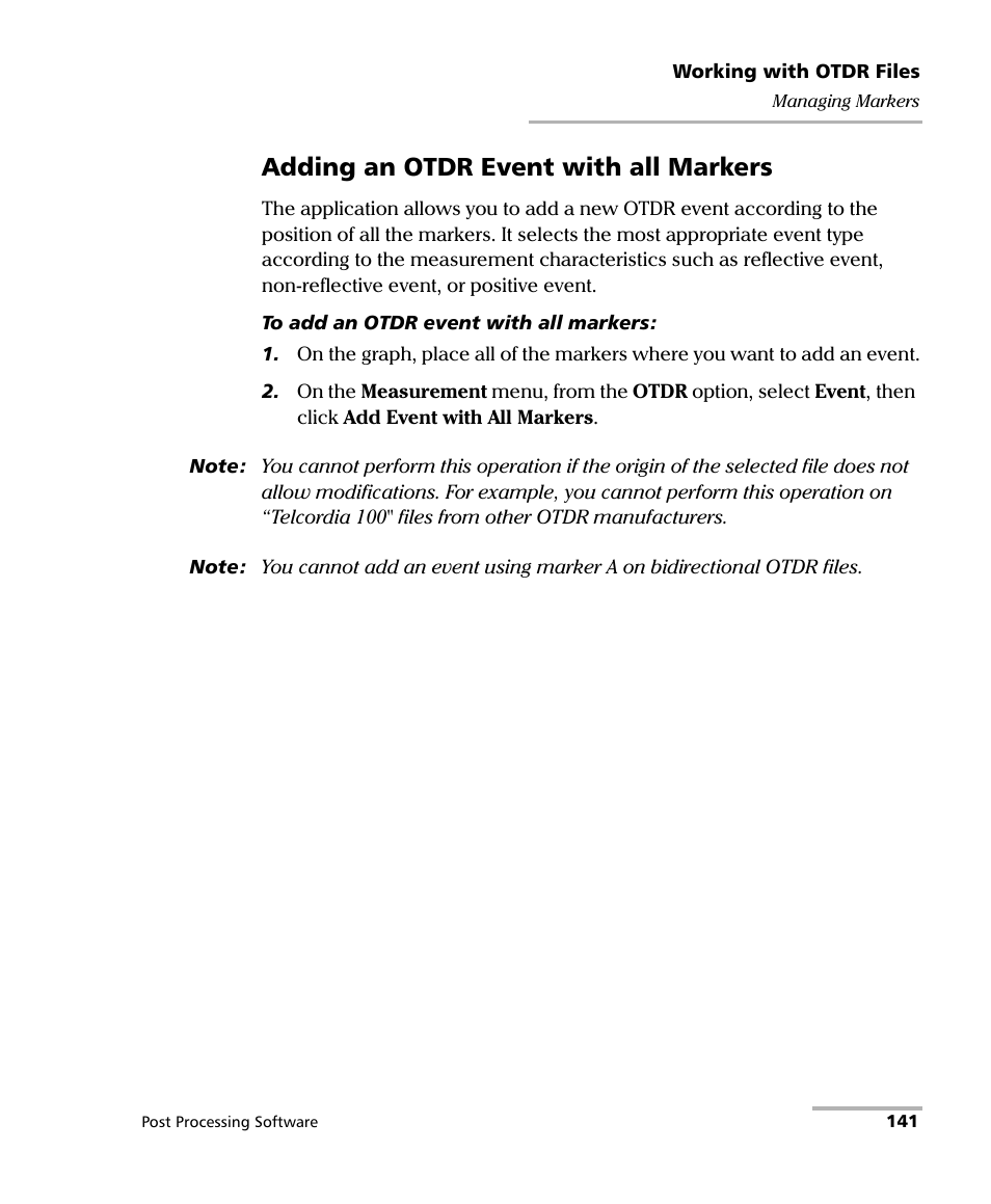 Adding an otdr event with all markers | EXFO FastReporter 2 User Manual | Page 151 / 396