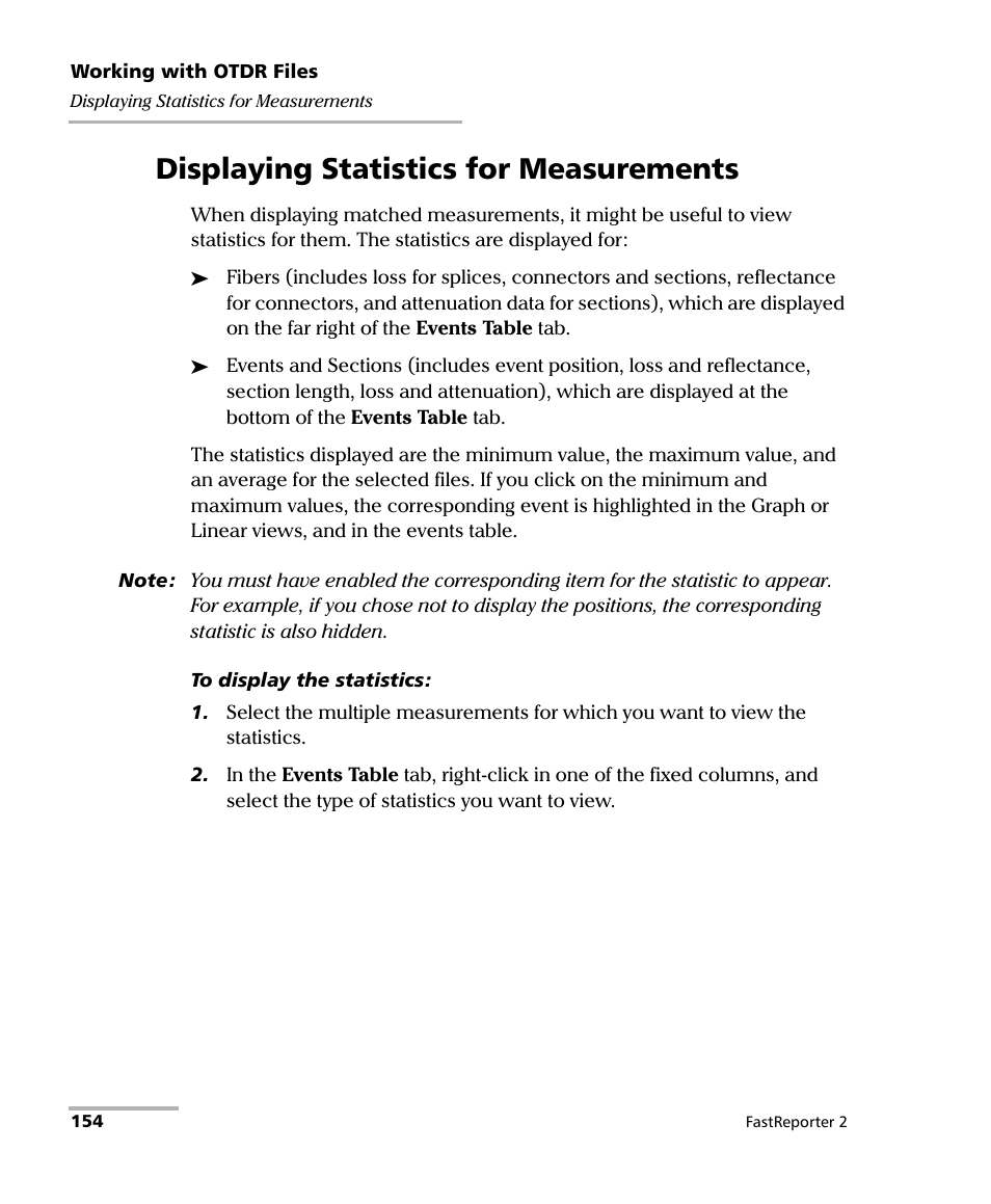 Displaying statistics for measurements | EXFO FastReporter 2 User Manual | Page 164 / 396