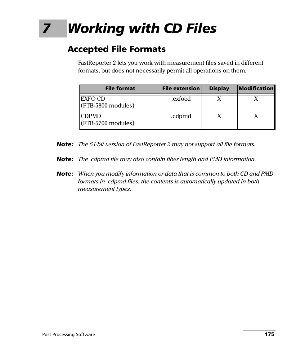 7 working with cd files, Accepted file formats, 7working with cd files | EXFO FastReporter 2 User Manual | Page 185 / 396