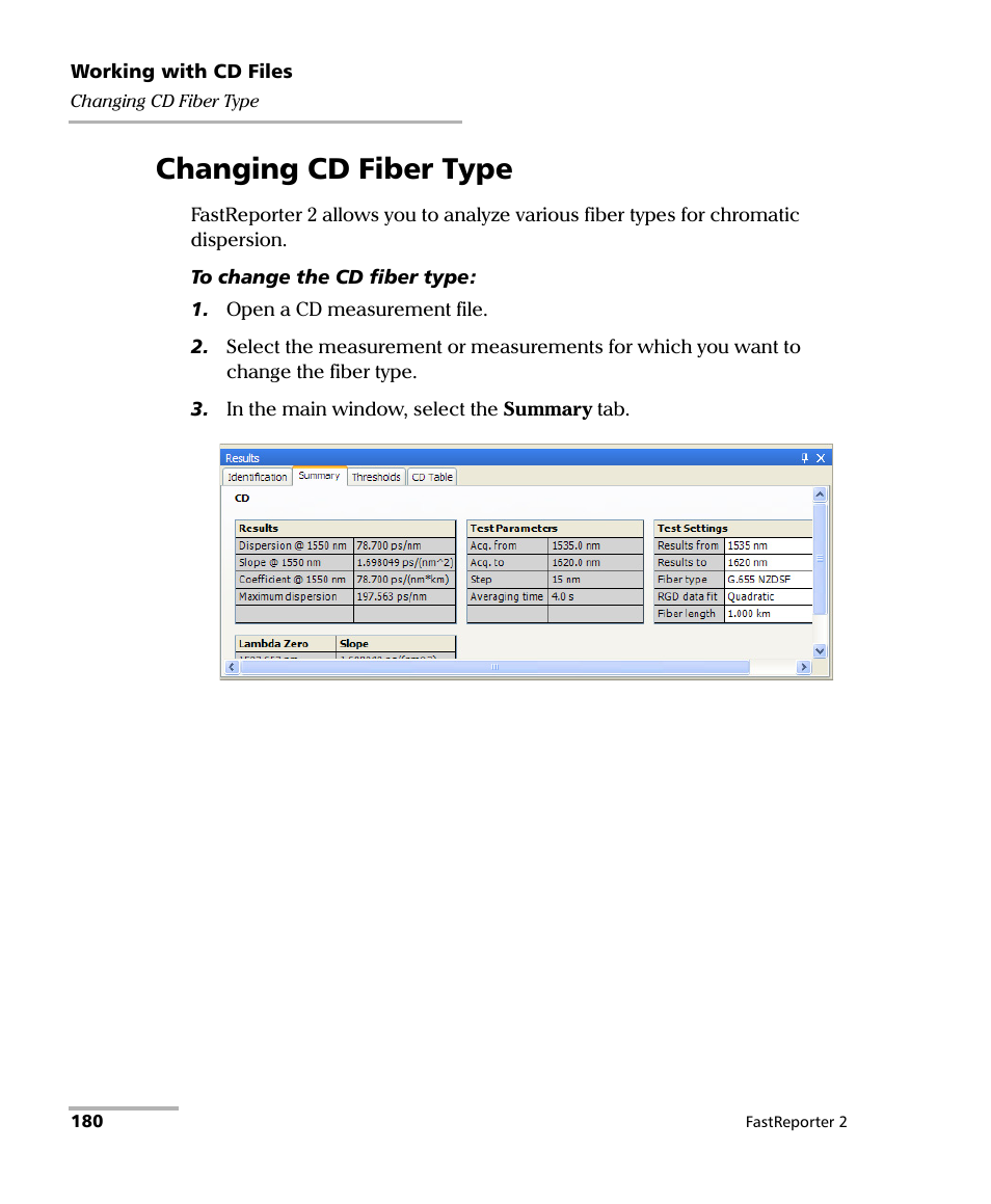 Changing cd fiber type | EXFO FastReporter 2 User Manual | Page 190 / 396