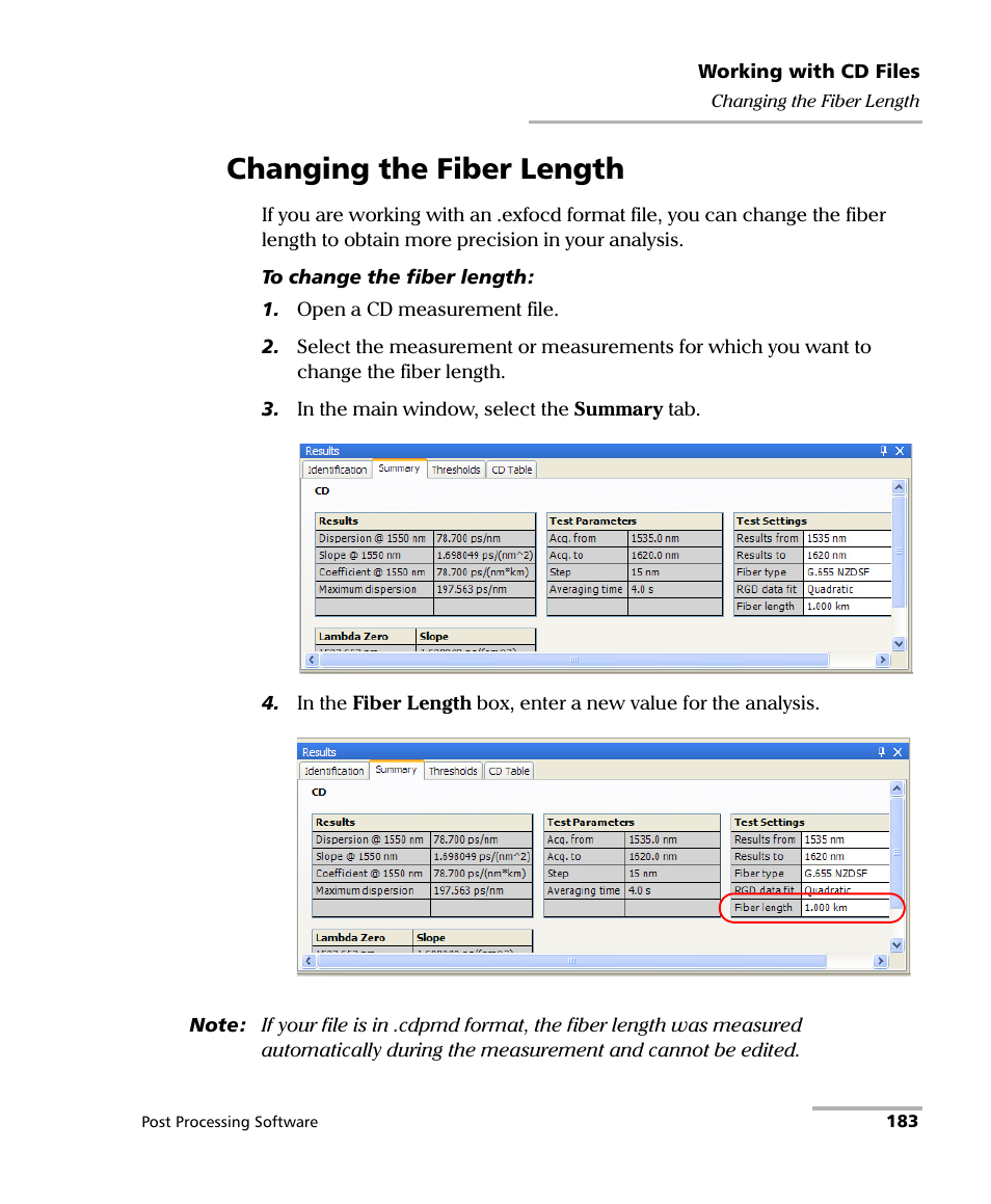 Changing the fiber length | EXFO FastReporter 2 User Manual | Page 193 / 396