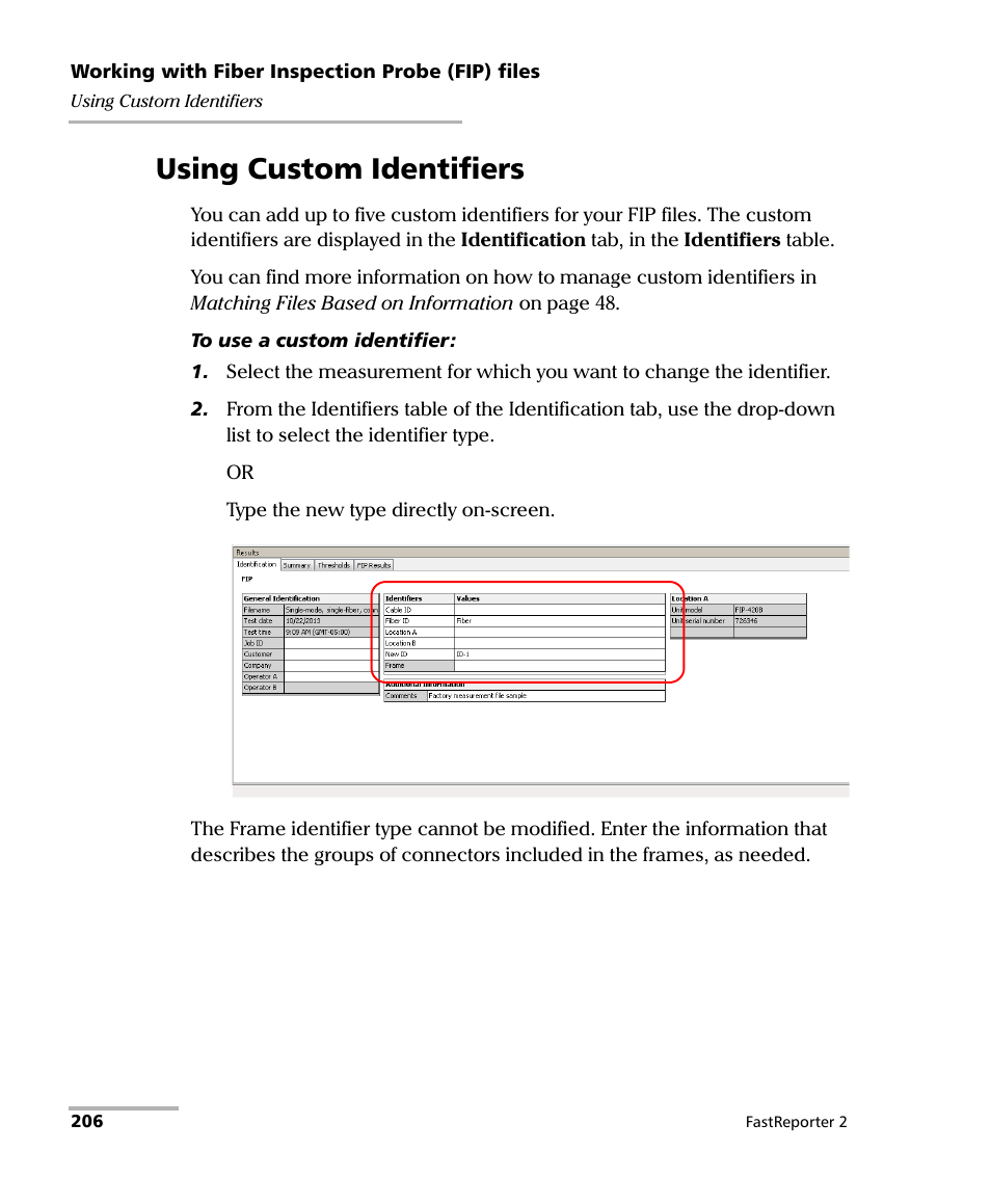 Using custom identifiers | EXFO FastReporter 2 User Manual | Page 216 / 396