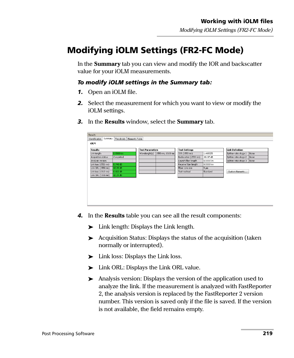 Modifying iolm settings (fr2-fc mode) | EXFO FastReporter 2 User Manual | Page 229 / 396