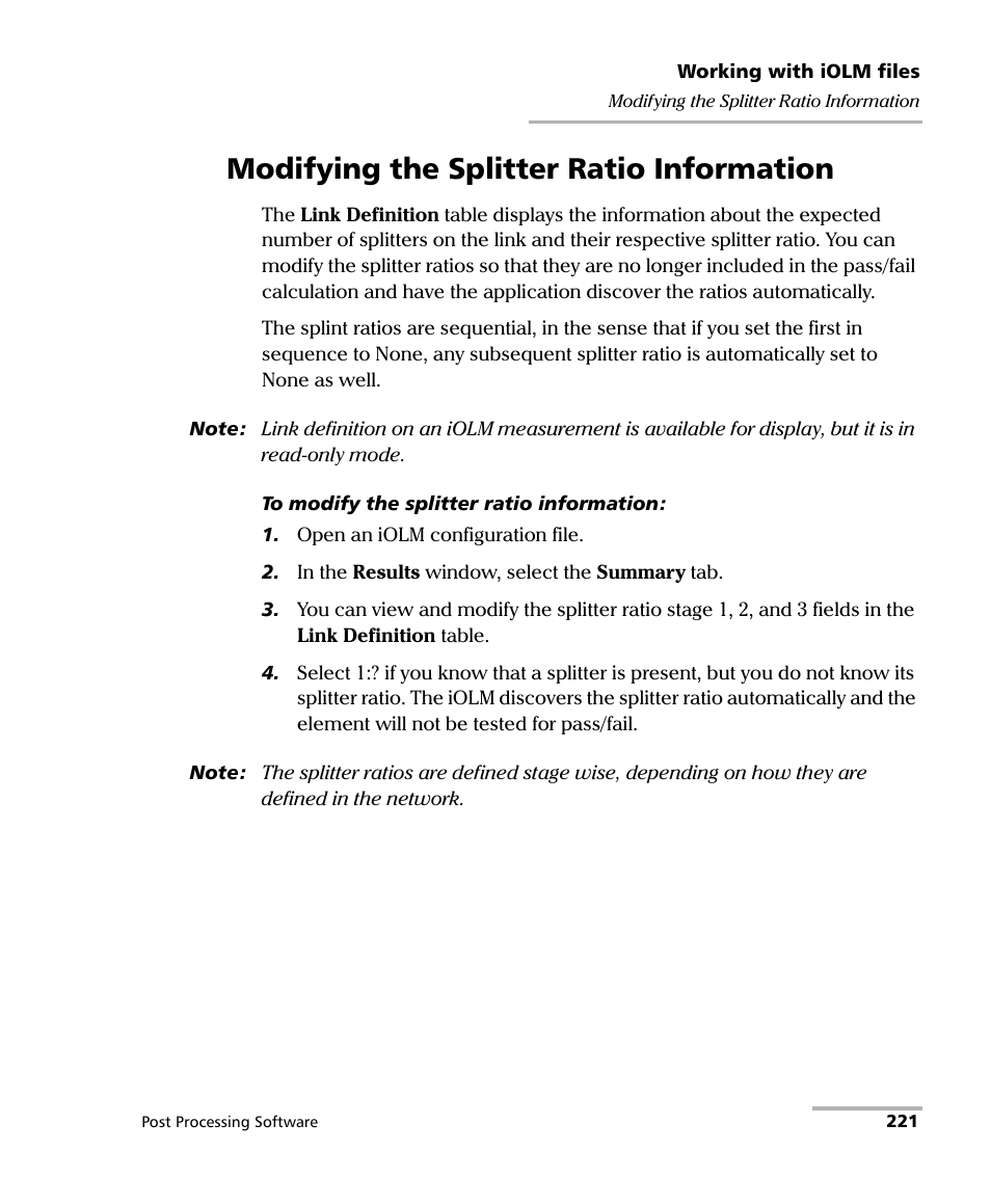 Modifying the splitter ratio information | EXFO FastReporter 2 User Manual | Page 231 / 396