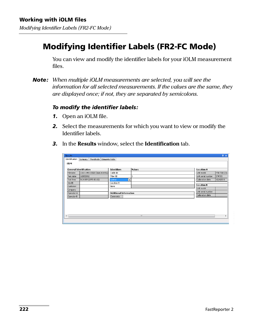 Modifying identifier labels (fr2-fc mode) | EXFO FastReporter 2 User Manual | Page 232 / 396