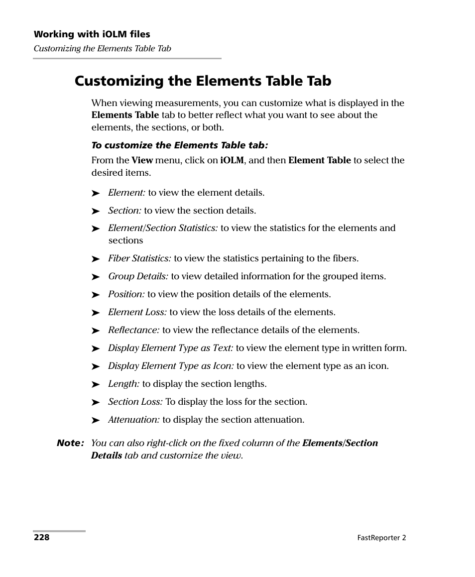 Customizing the elements table tab | EXFO FastReporter 2 User Manual | Page 238 / 396