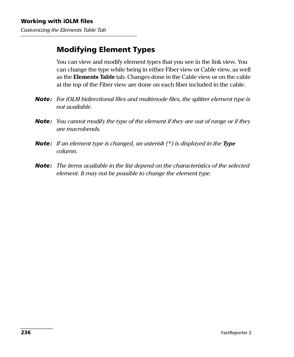 Modifying element types | EXFO FastReporter 2 User Manual | Page 246 / 396